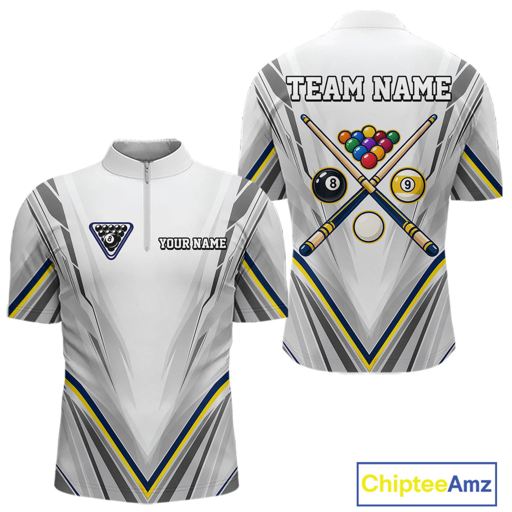Custom Navy & Yellow Billiard Shirt 10 8 Ball & 9 Ball Pool Billiard Jersey Polo & Quarter-Zip