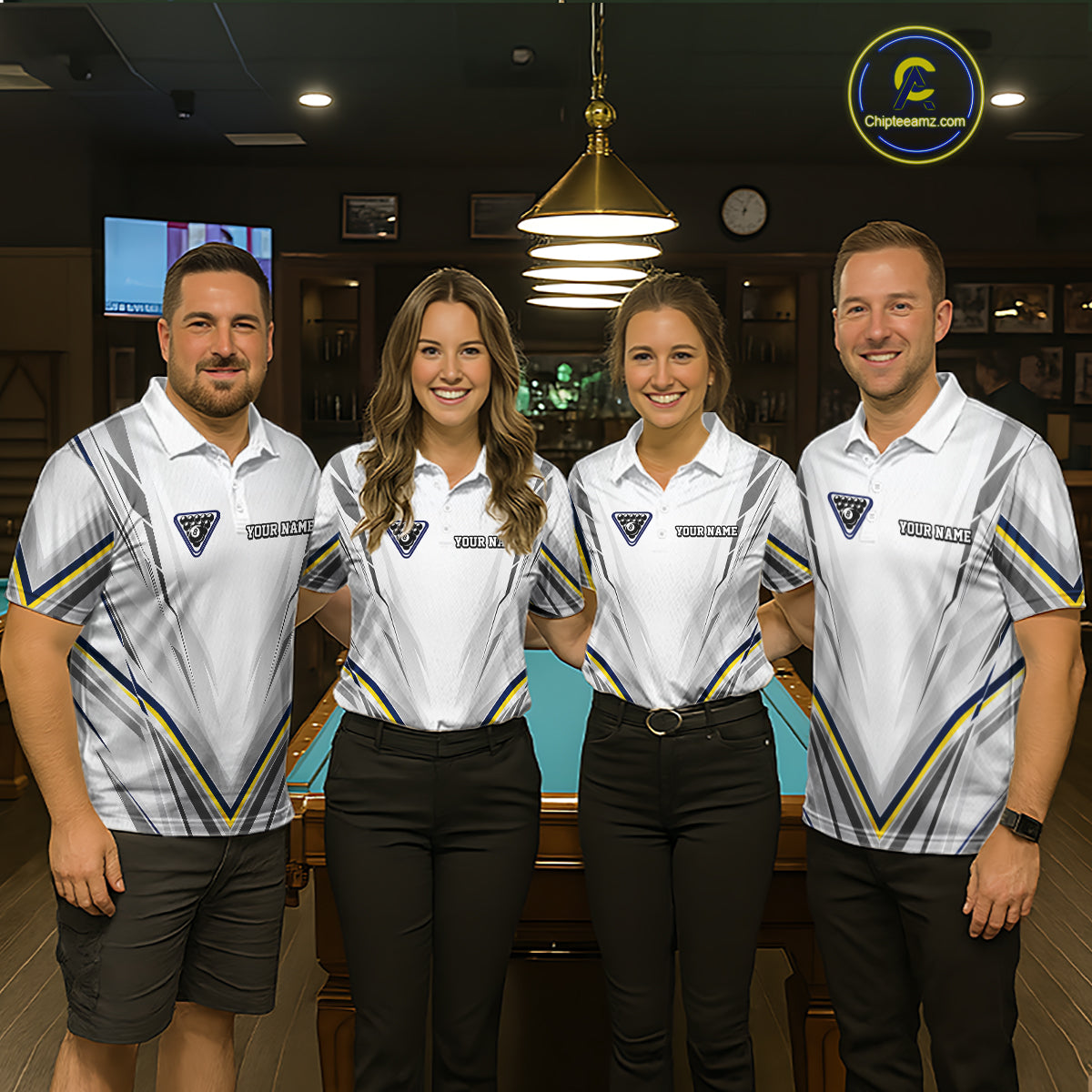 Custom Navy & Yellow Billiard Shirt 10 8 Ball & 9 Ball Pool Billiard Jersey Polo & Quarter-Zip
