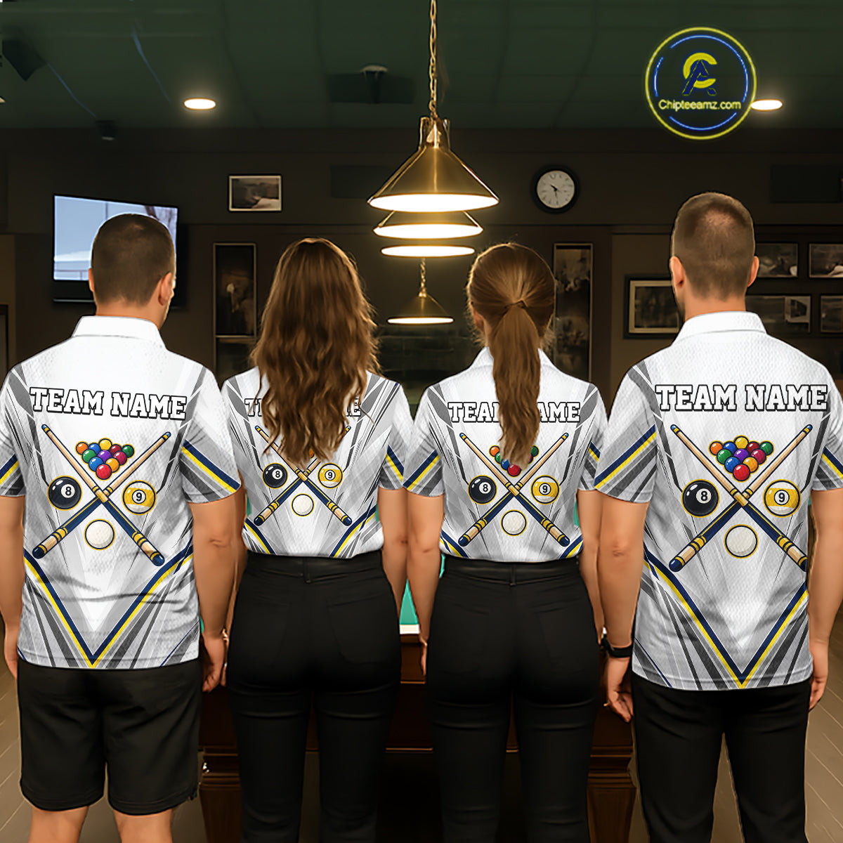 Custom Navy & Yellow Billiard Shirt 10 8 Ball & 9 Ball Pool Billiard Jersey Polo & Quarter-Zip