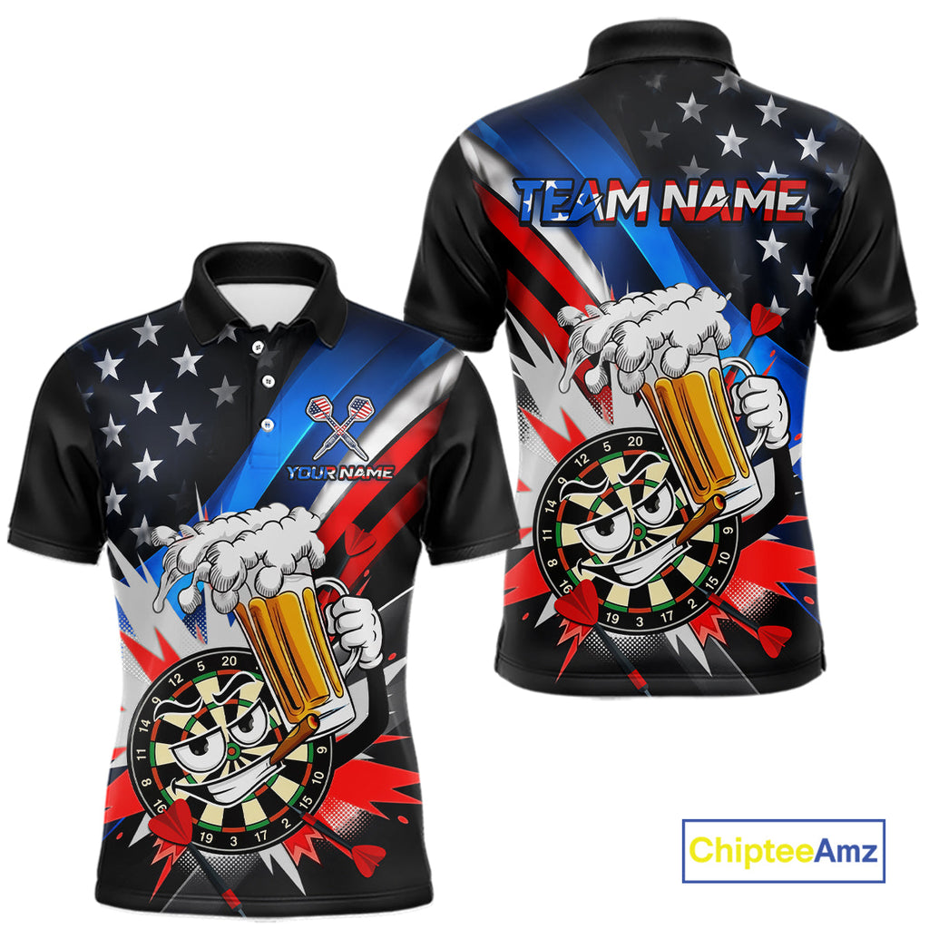 Custom American Flag Funny Beer Dart Shirt Dart Team Jersey Dartboard Outfit