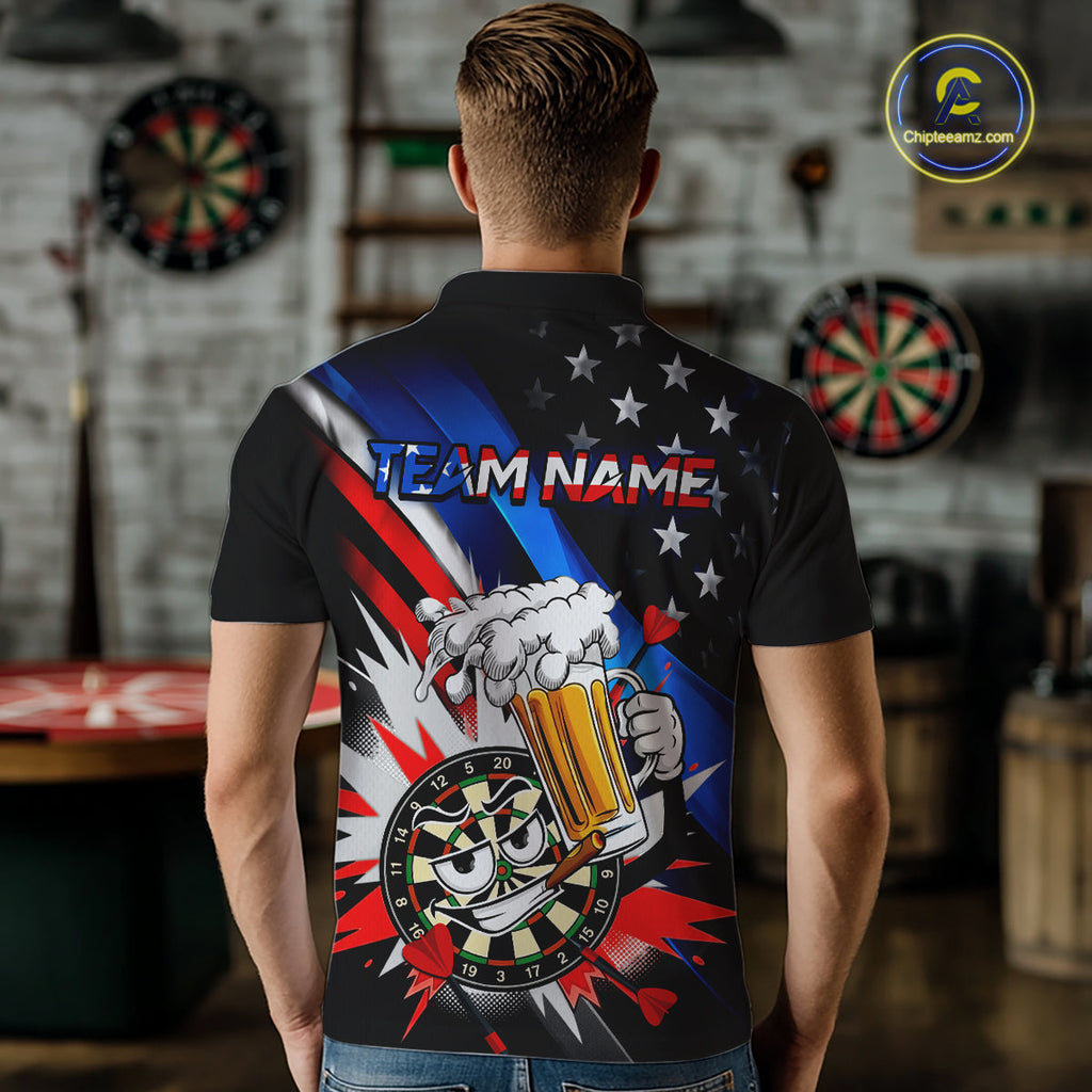 Custom American Flag Funny Beer Dart Shirt Dart Team Jersey Dartboard Outfit