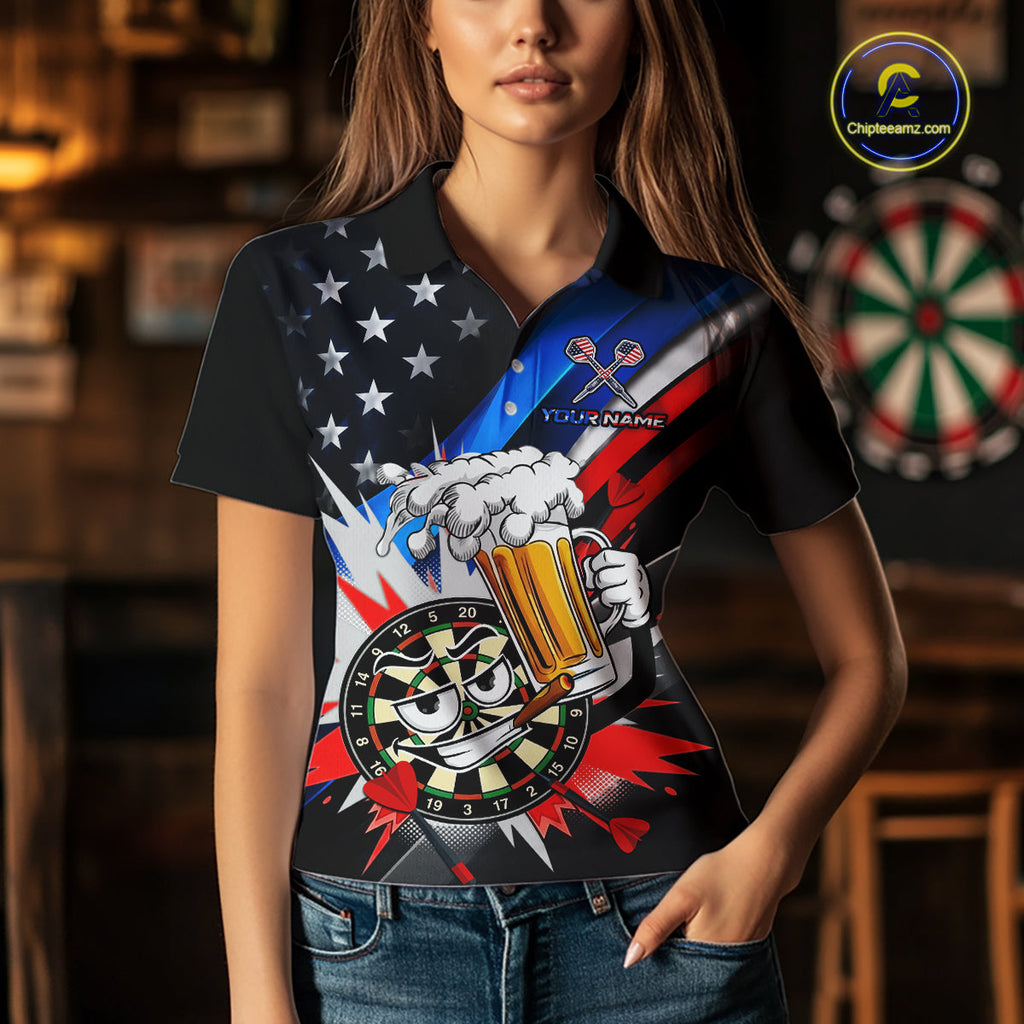 Custom American Flag Funny Beer Dart Shirt Dart Team Jersey Dartboard Outfit