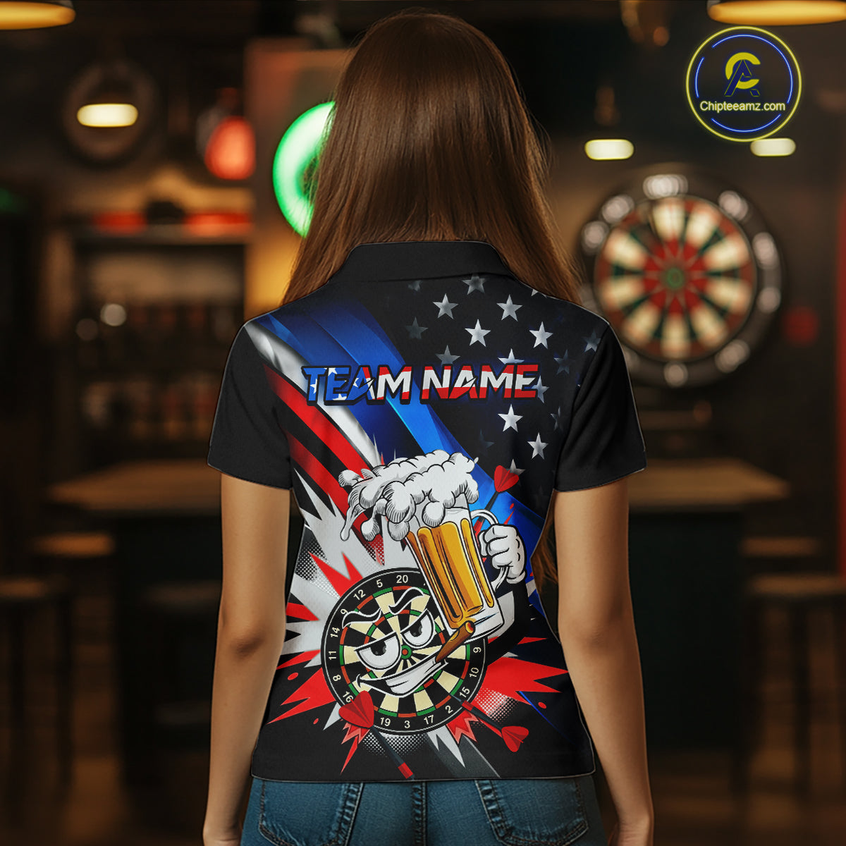 Custom American Flag Funny Beer Dart Shirt Dart Team Jersey Dartboard Outfit