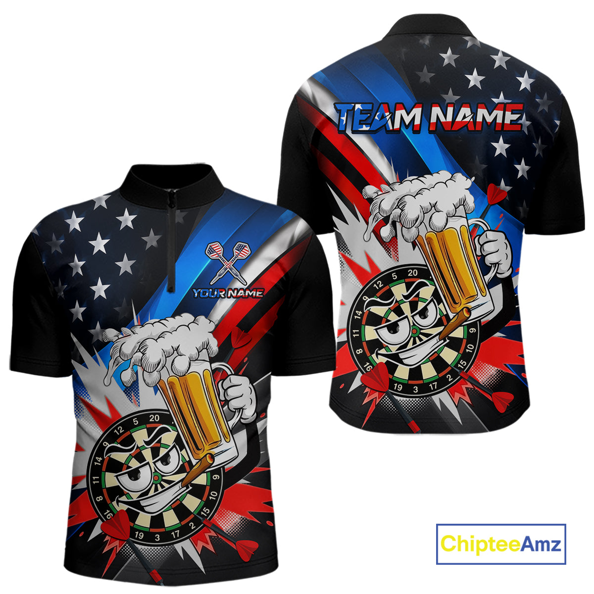 Custom American Flag Funny Beer Dart Shirt Dart Team Jersey Dartboard Outfit