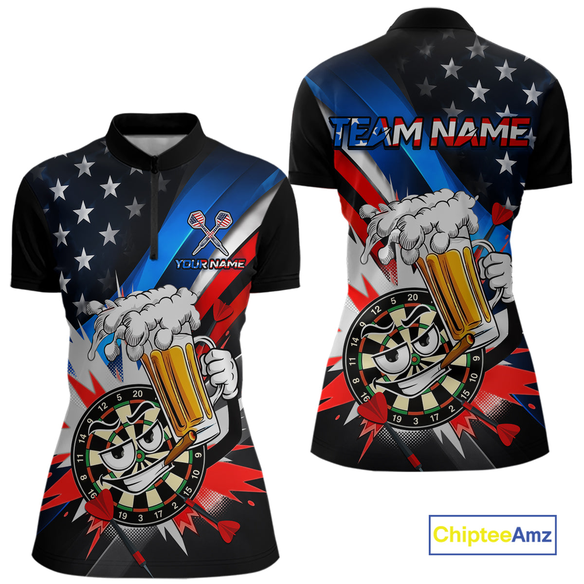 Custom American Flag Funny Beer Dart Shirt Dart Team Jersey Dartboard Outfit