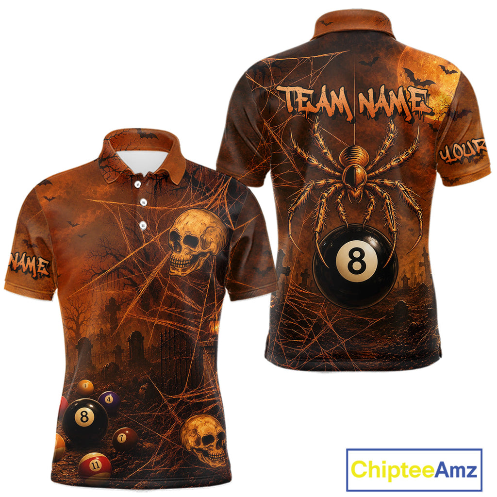 Custom Spider Skull 8 Ball Billiard Shirt Halloween Pool Billiard Jersey