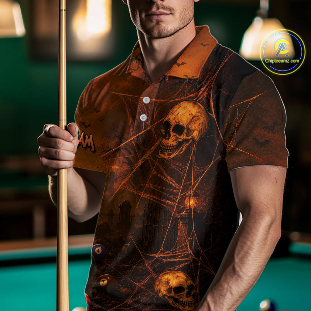 Custom Spider Skull 8 Ball Billiard Shirt Halloween Pool Billiard Jersey