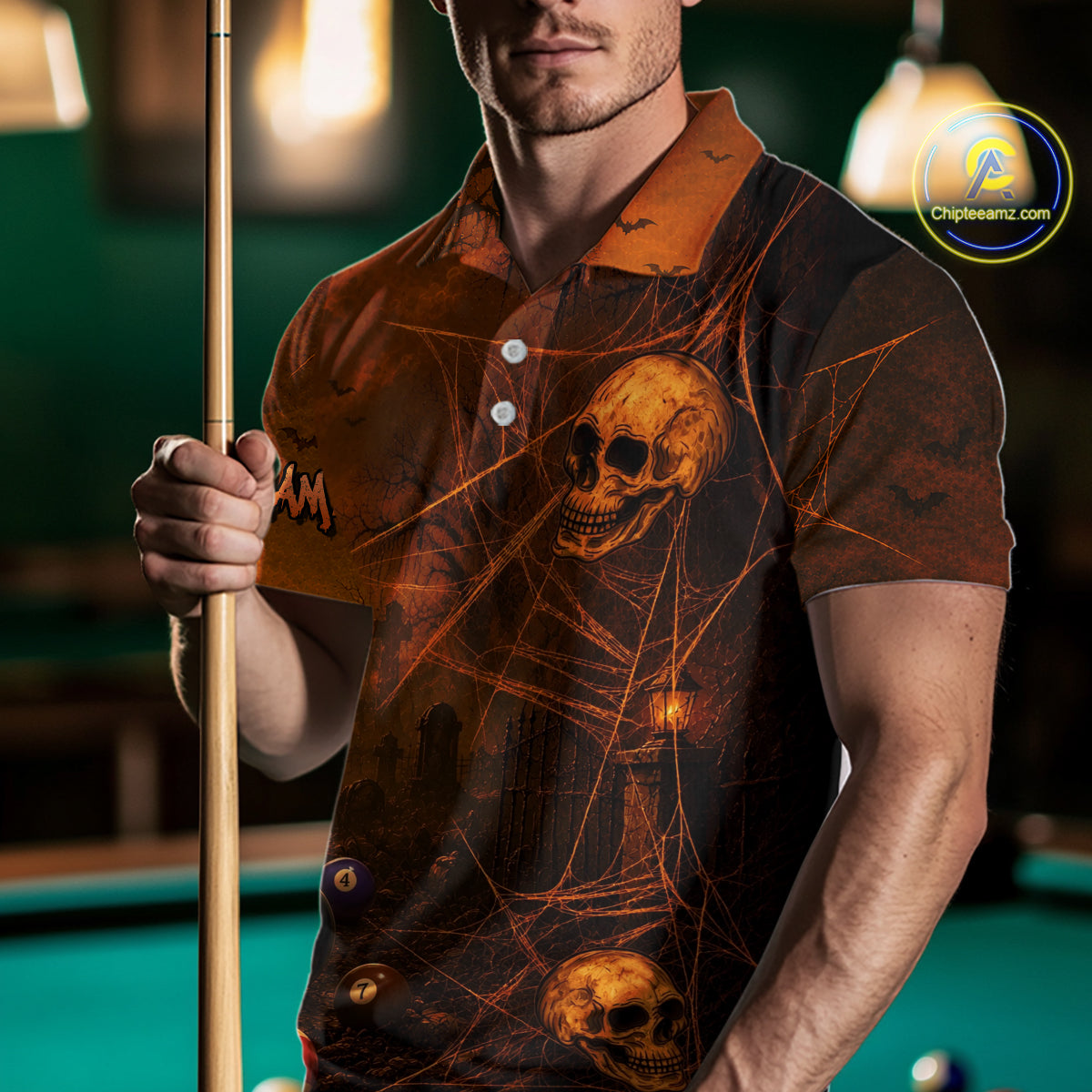 Custom Spider Skull 8 Ball Billiard Shirt Halloween Pool Billiard Jersey
