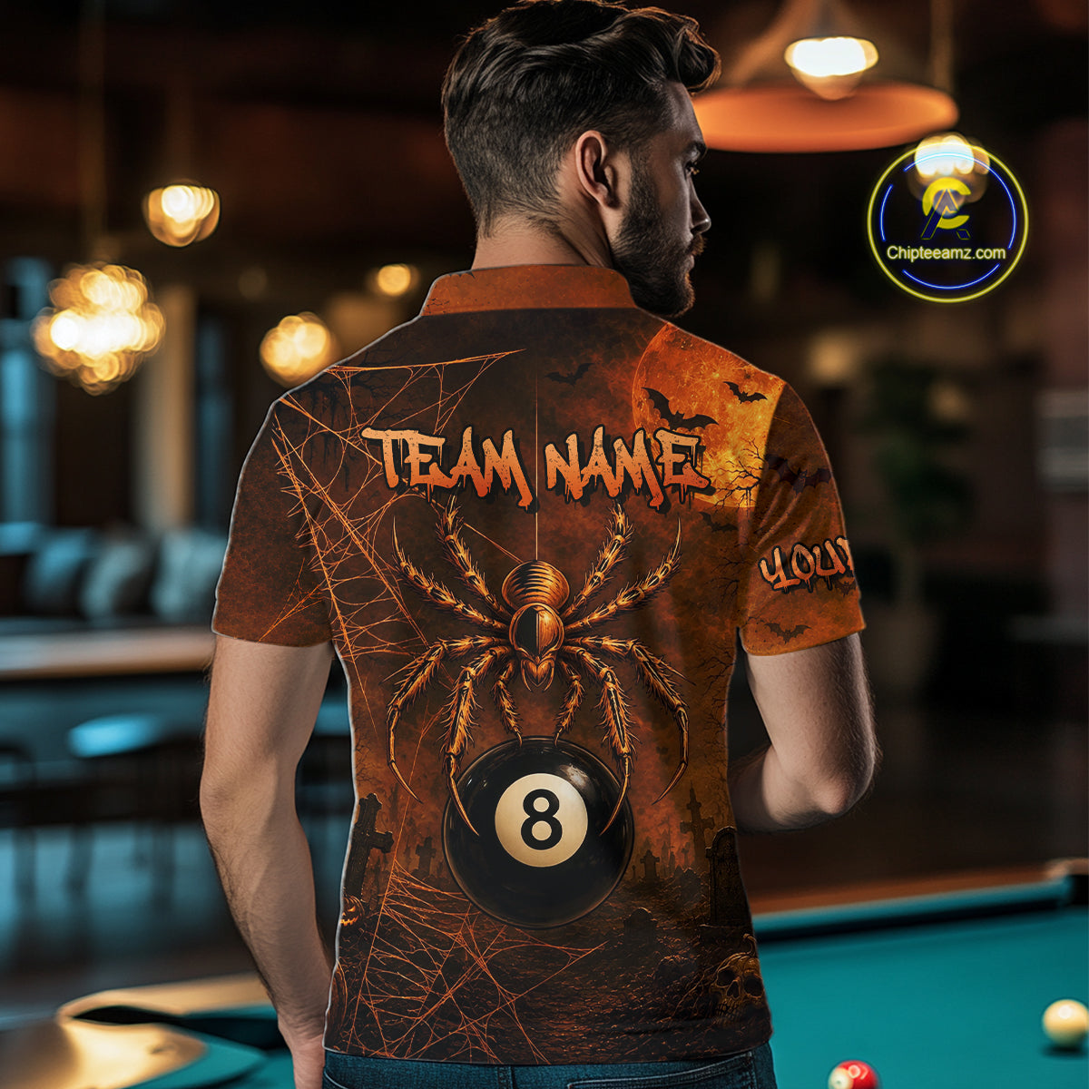 Custom Spider Skull 8 Ball Billiard Shirt Halloween Pool Billiard Jersey