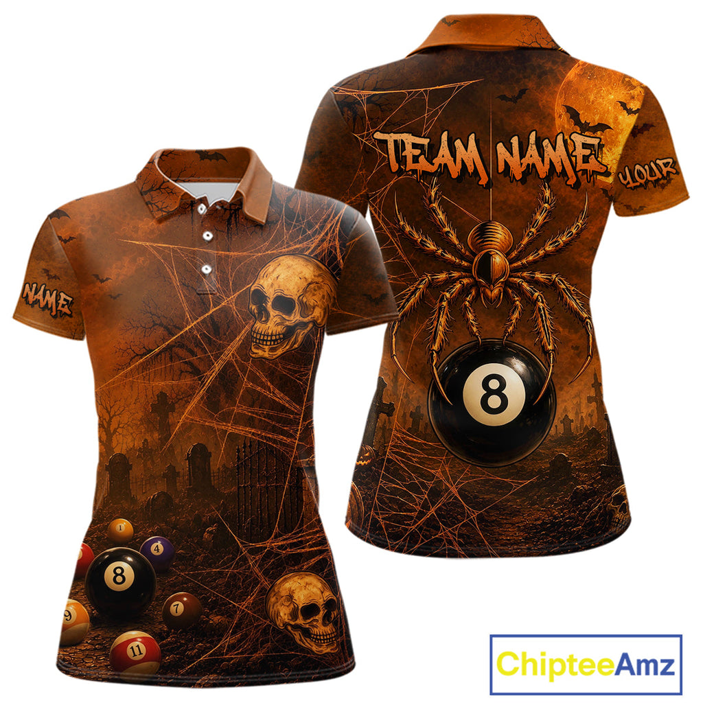 Custom Spider Skull 8 Ball Billiard Shirt Halloween Pool Billiard Jersey