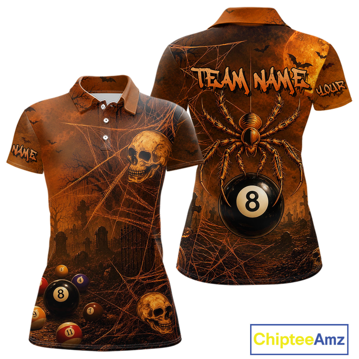 Custom Spider Skull 8 Ball Billiard Shirt Halloween Pool Billiard Jersey