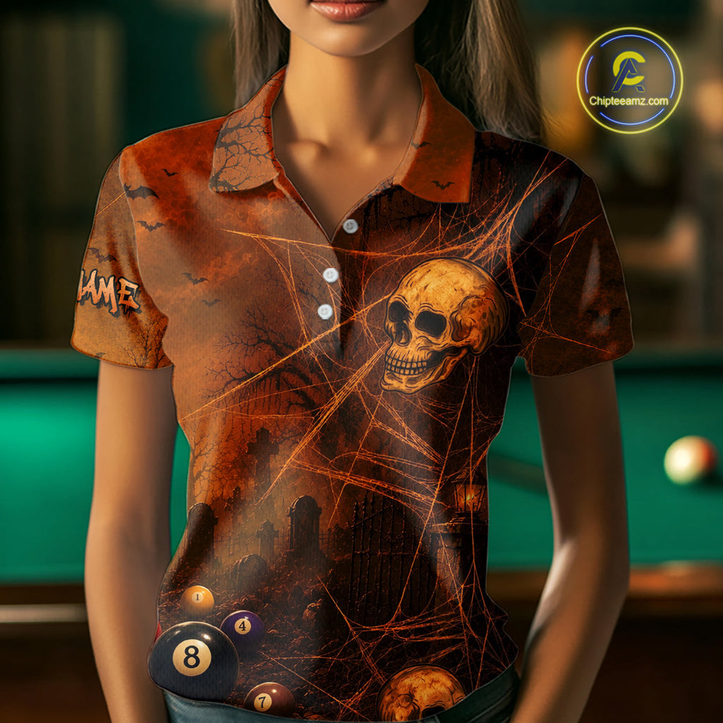 Custom Spider Skull 8 Ball Billiard Shirt Halloween Pool Billiard Jersey