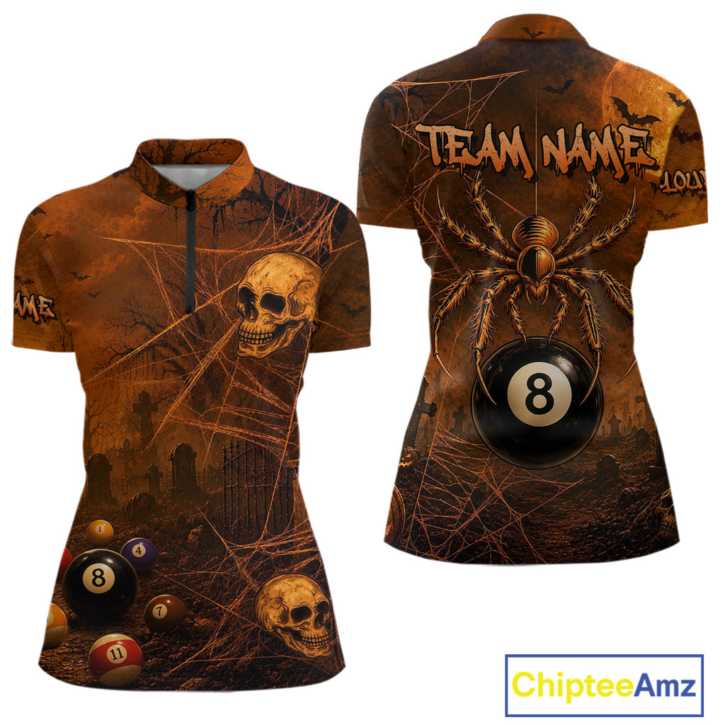 Custom Spider Skull 8 Ball Billiard Shirt Halloween Pool Billiard Jersey