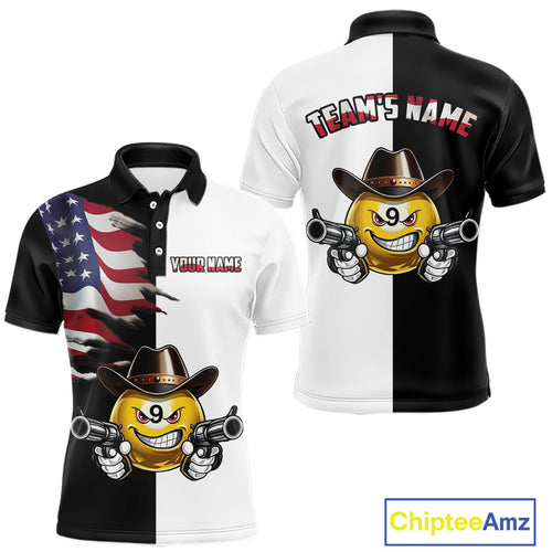Custom American Flag Funny 8 Ball Pool Billiard Shirts Billiard League Jersey Polo & 1/4 Zip BHT1
