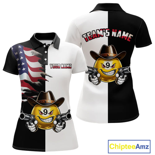Custom American Flag Funny 8 Ball Pool Billiard Shirts Billiard League Jersey Polo & 1/4 Zip BHT1