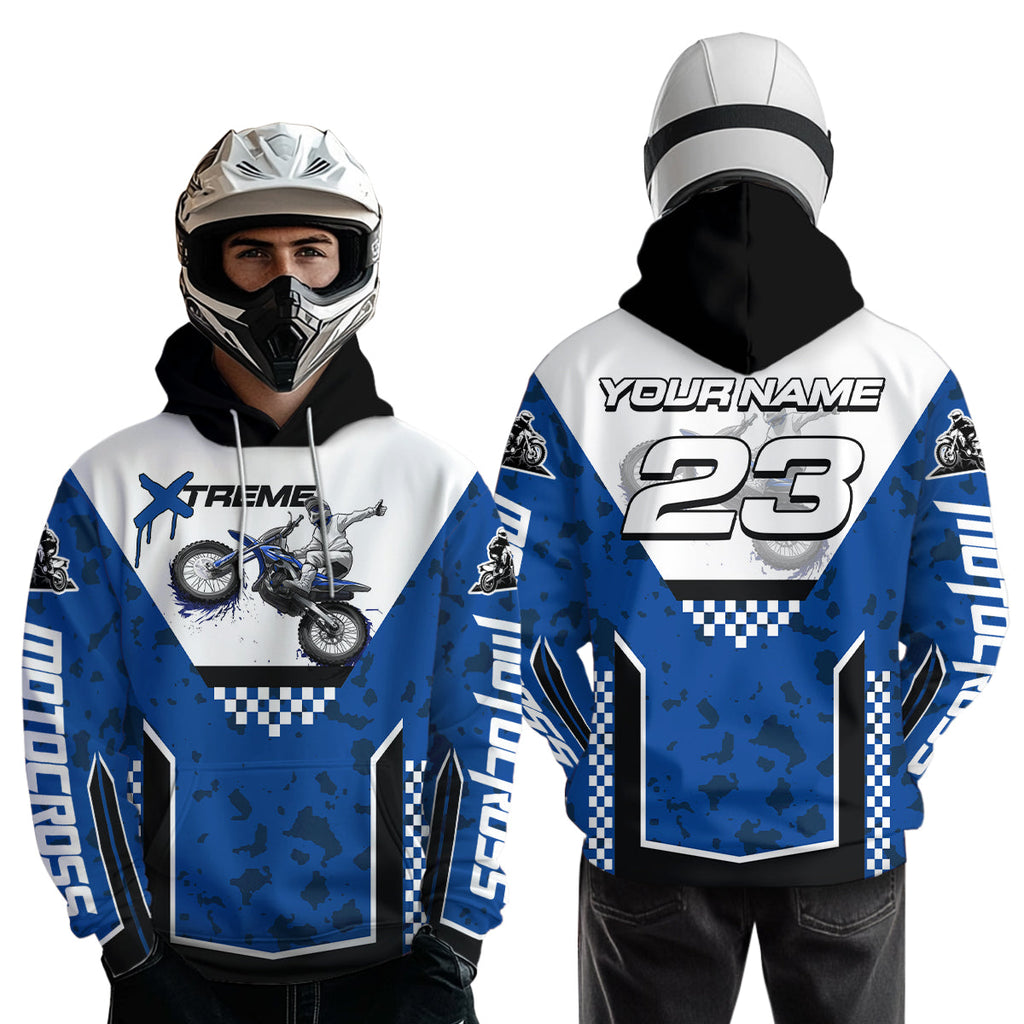 Blue Motocross Hoodie Dirt Bike Hoodie Adults + Custom Racing Sweatshirt MotoX