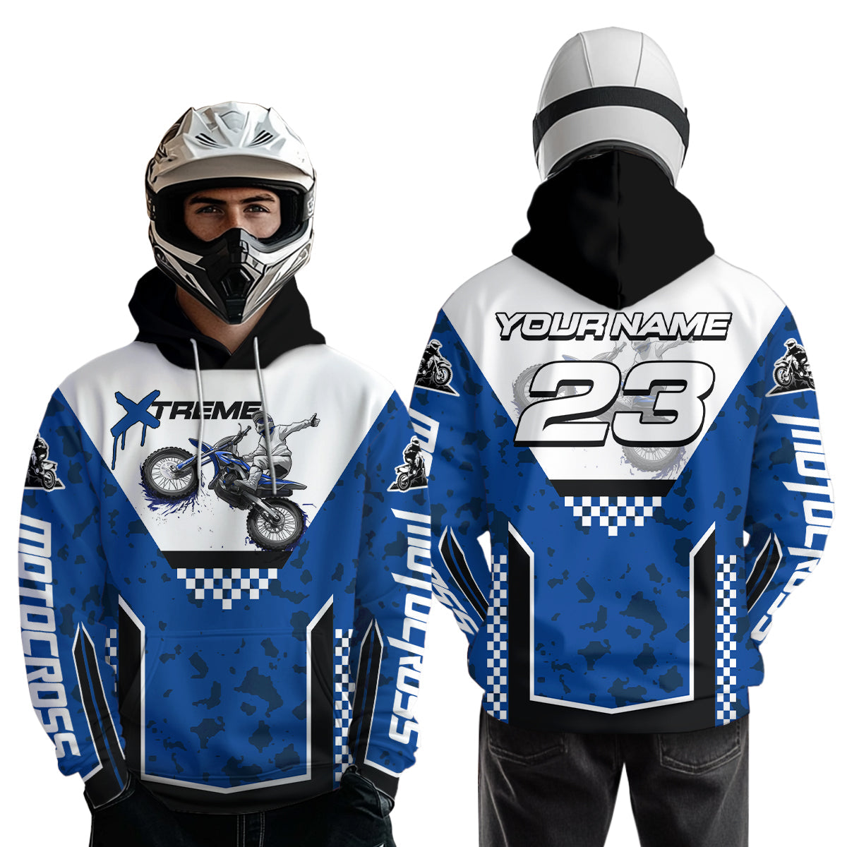 Blue Motocross Hoodie Dirt Bike Hoodie Adults + Custom Racing Sweatshirt MotoX
