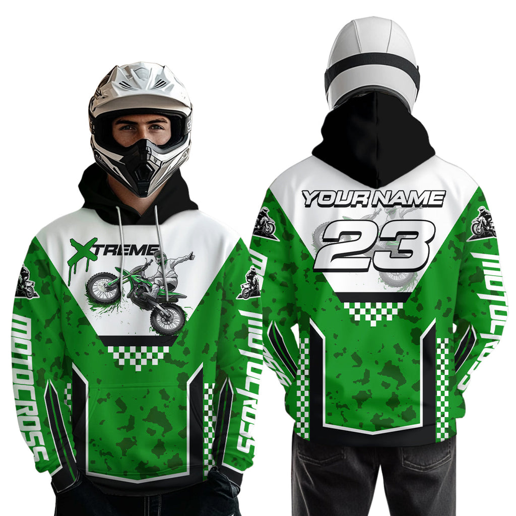 Green Motocross Hoodie Dirt Bike Hoodie Adults + Custom Racing Sweatshirt MotoX