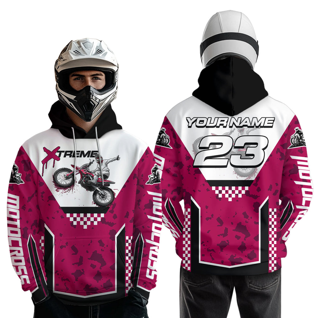 Pink Motocross Hoodie Dirt Bike Hoodie Adults + Custom Racing Sweatshirt MotoX