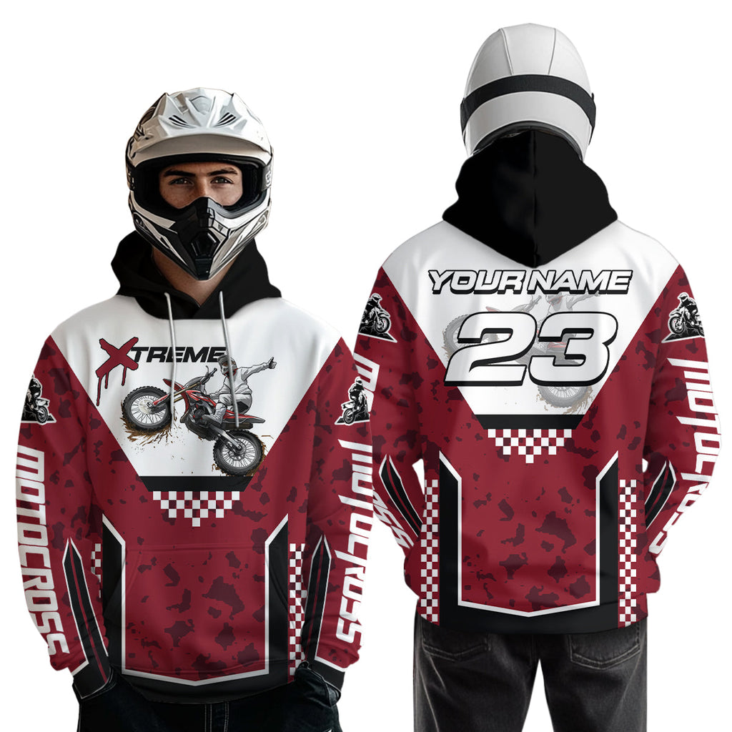 Red Motocross Hoodie Dirt Bike Hoodie Adults + Custom Racing Sweatshirt MotoX