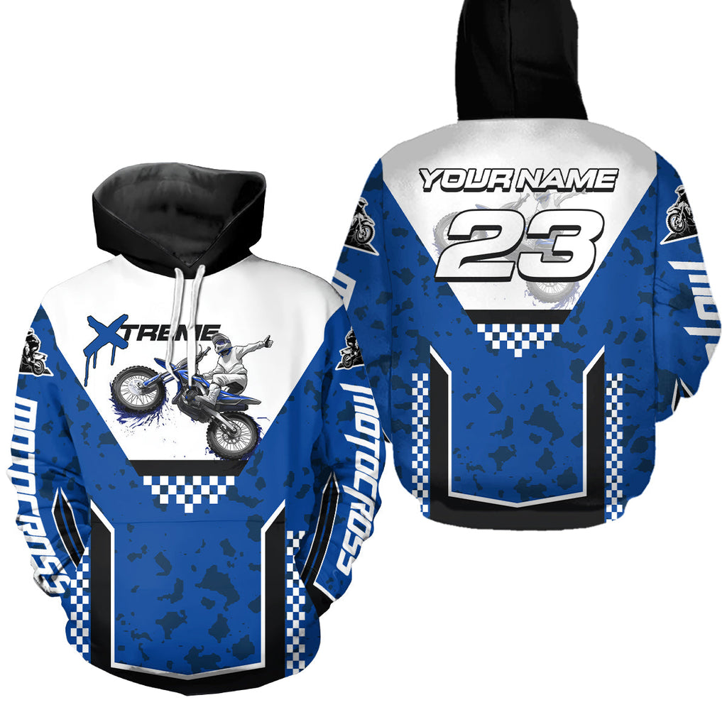 Blue Motocross Hoodie Dirt Bike Hoodie Adults + Custom Racing Sweatshirt MotoX