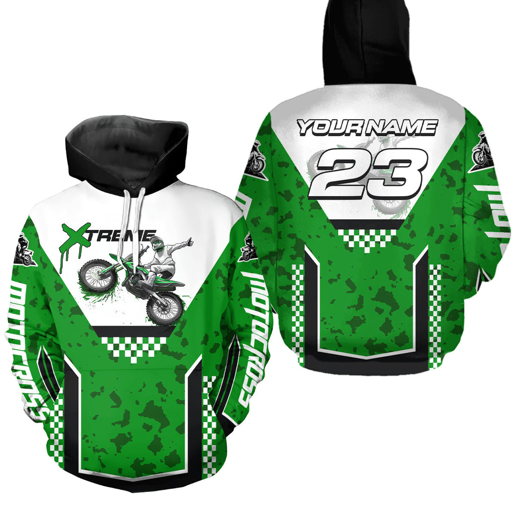 Green Motocross Hoodie Dirt Bike Hoodie Adults + Custom Racing Sweatshirt MotoX