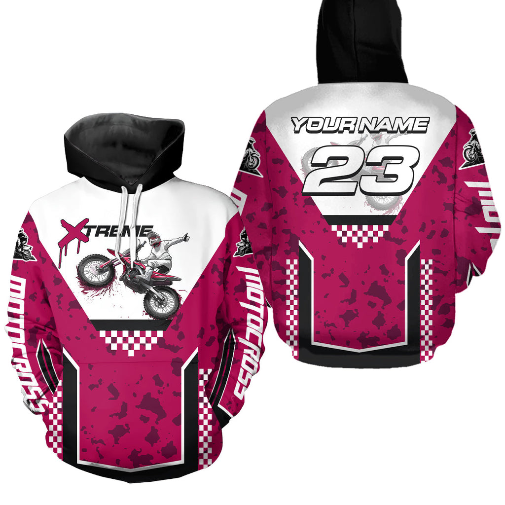 Pink Motocross Hoodie Dirt Bike Hoodie Adults + Custom Racing Sweatshirt MotoX