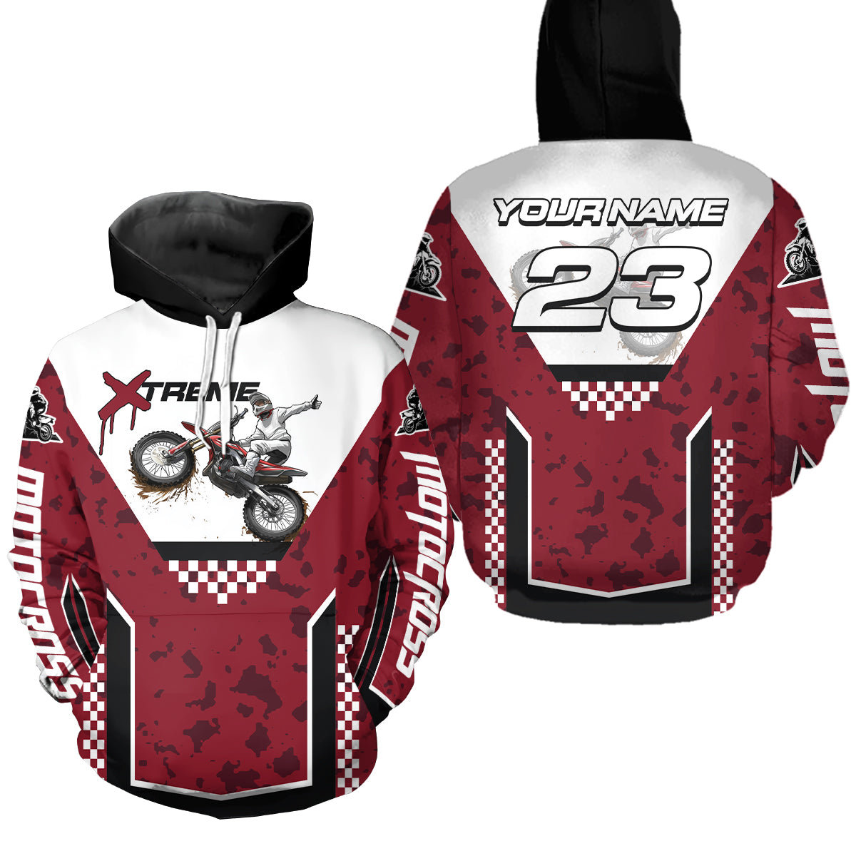 Red Motocross Hoodie Dirt Bike Hoodie Adults + Custom Racing Sweatshirt MotoX