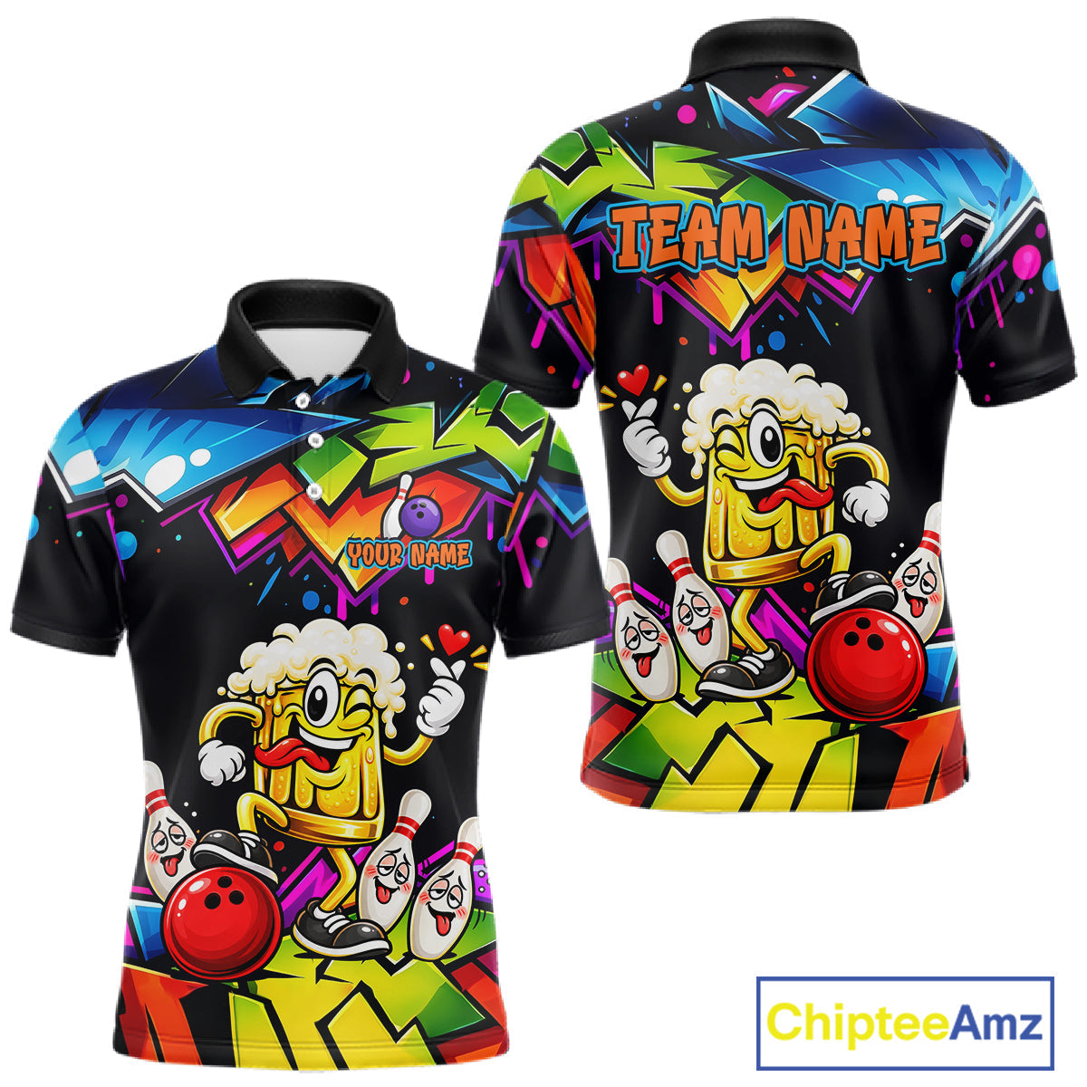 Custom Colorful Beer Bowling Shirts Funny Bowling Team Jersey Bowling Outfit