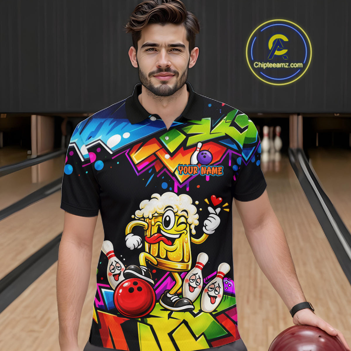 Custom Colorful Beer Bowling Shirts Funny Bowling Team Jersey Bowling Outfit
