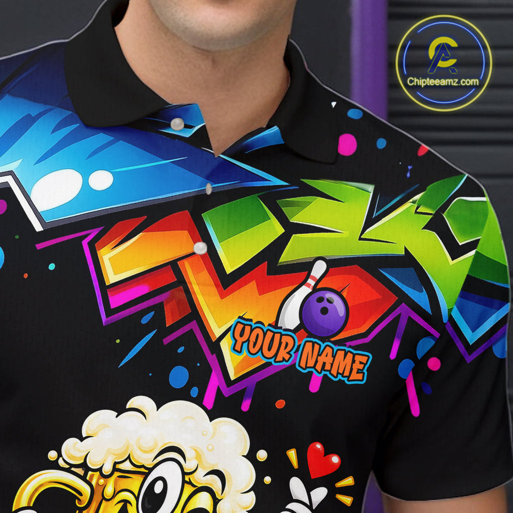 Custom Colorful Beer Bowling Shirts Funny Bowling Team Jersey Bowling Outfit