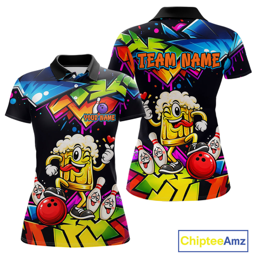 Custom Colorful Beer Bowling Shirts Funny Bowling Team Jersey Bowling Outfit