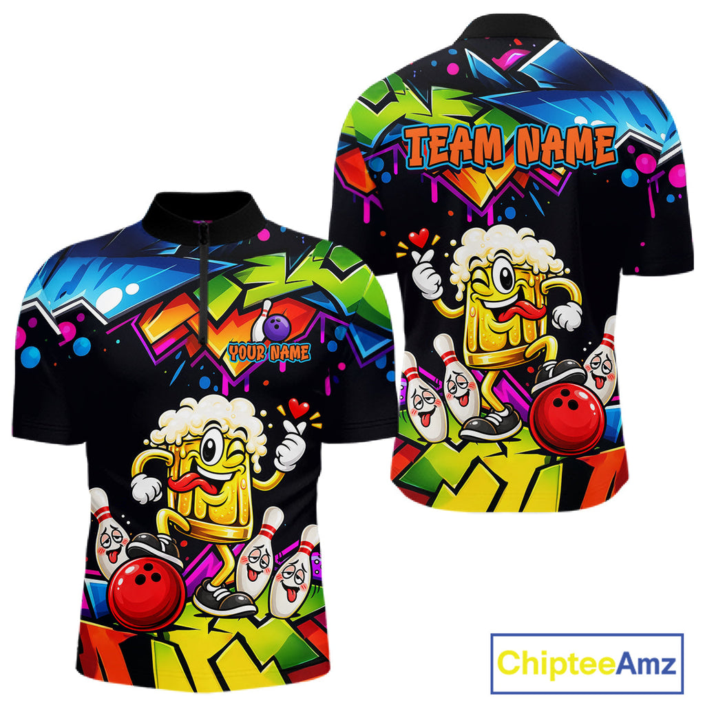 Custom Colorful Beer Bowling Shirts Funny Bowling Team Jersey Bowling Outfit
