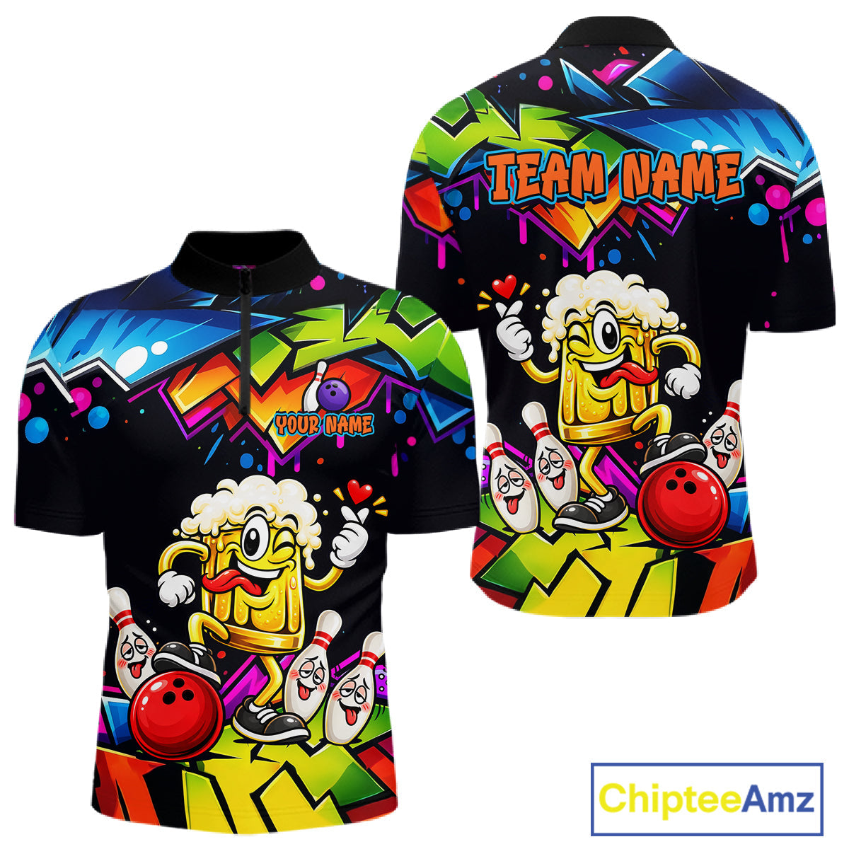 Custom Colorful Beer Bowling Shirts Funny Bowling Team Jersey Bowling Outfit
