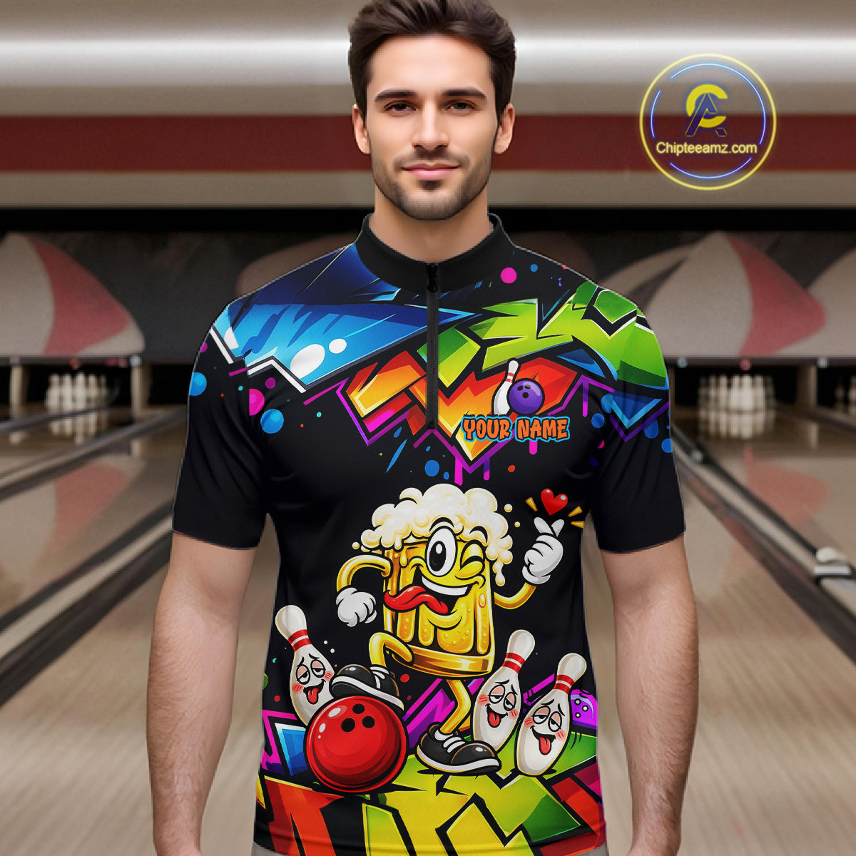 Custom Colorful Beer Bowling Shirts Funny Bowling Team Jersey Bowling Outfit