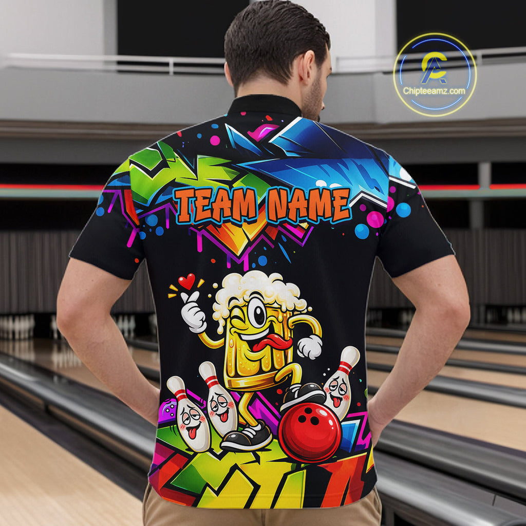 Custom Colorful Beer Bowling Shirts Funny Bowling Team Jersey Bowling Outfit