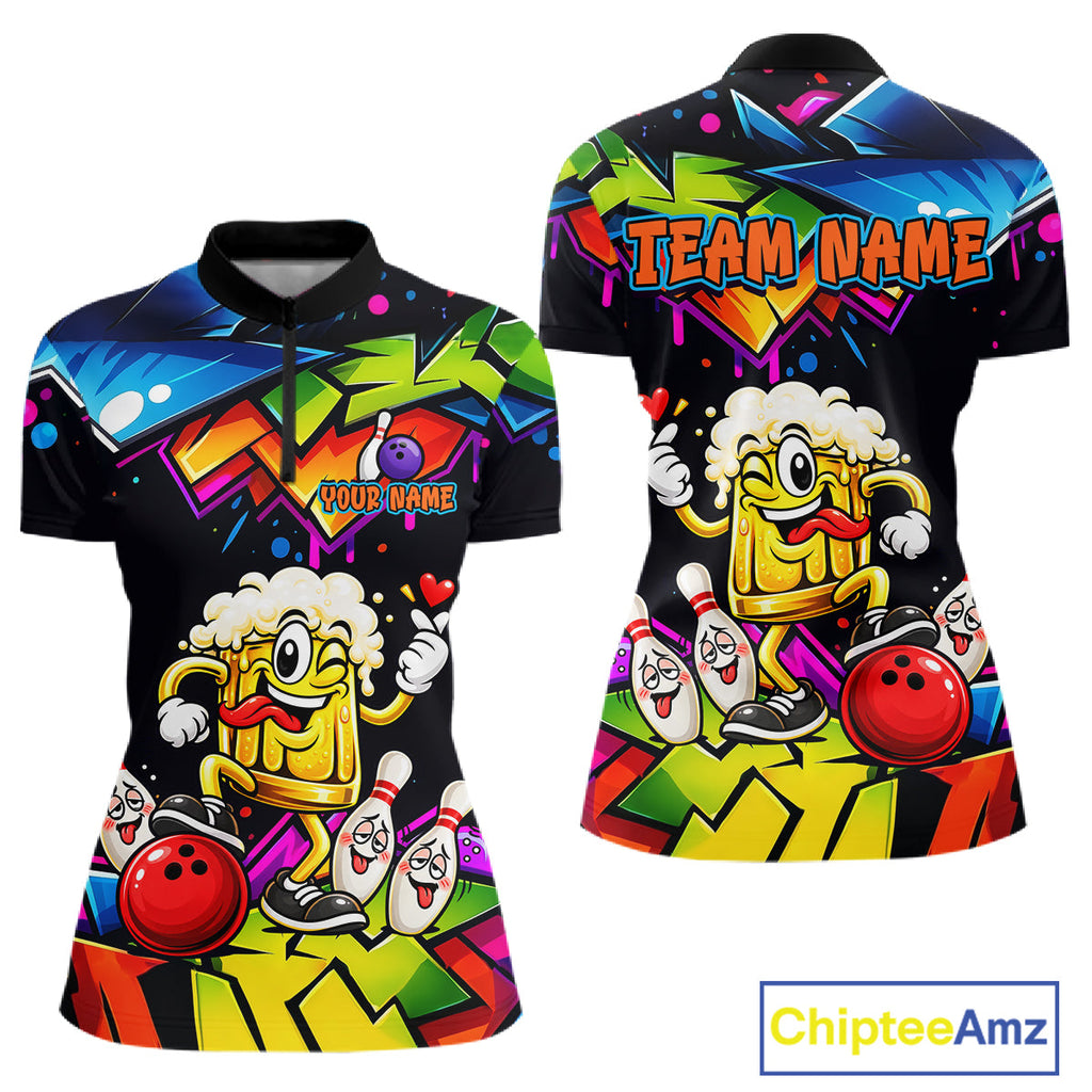 Custom Colorful Beer Bowling Shirts Funny Bowling Team Jersey Bowling Outfit