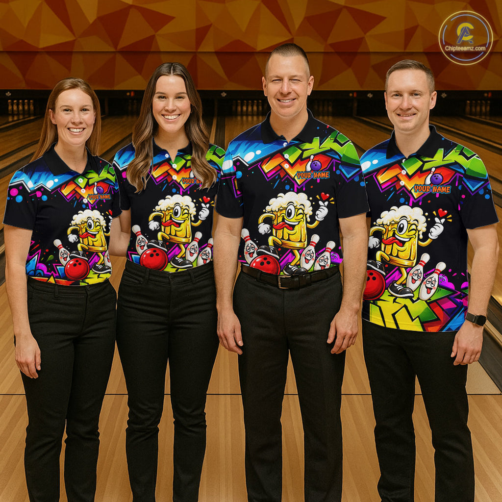 Custom Colorful Beer Bowling Shirts Funny Bowling Team Jersey Bowling Outfit