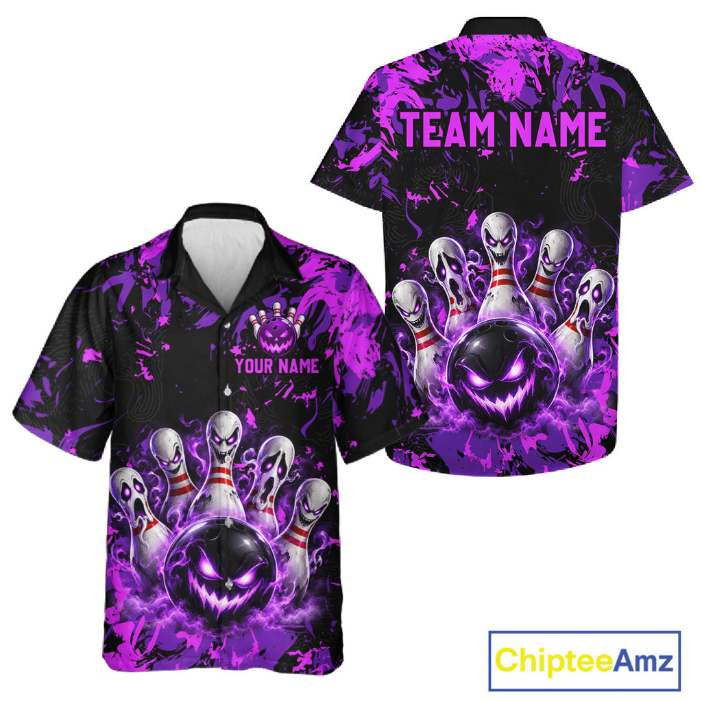 Purple Horror Bowling Hawaiian Shirt and Custom Bowling Jersey Halloween