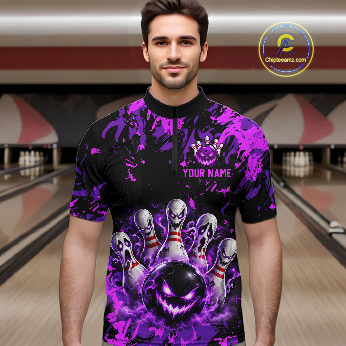 Purple Horror Bowling Team Shirt Custom Bowling Jersey Halloween Gitf