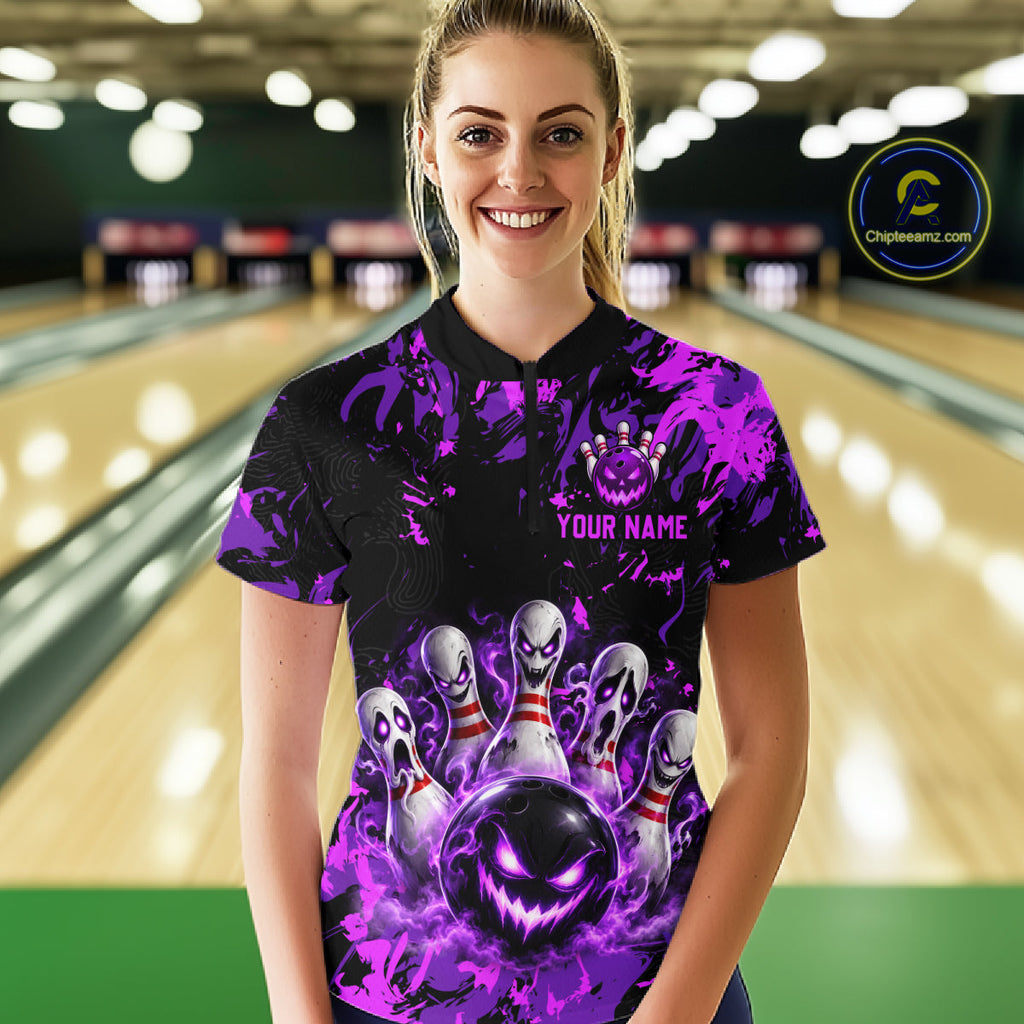Purple Horror Bowling Team Shirt Custom Bowling Jersey Halloween Gitf