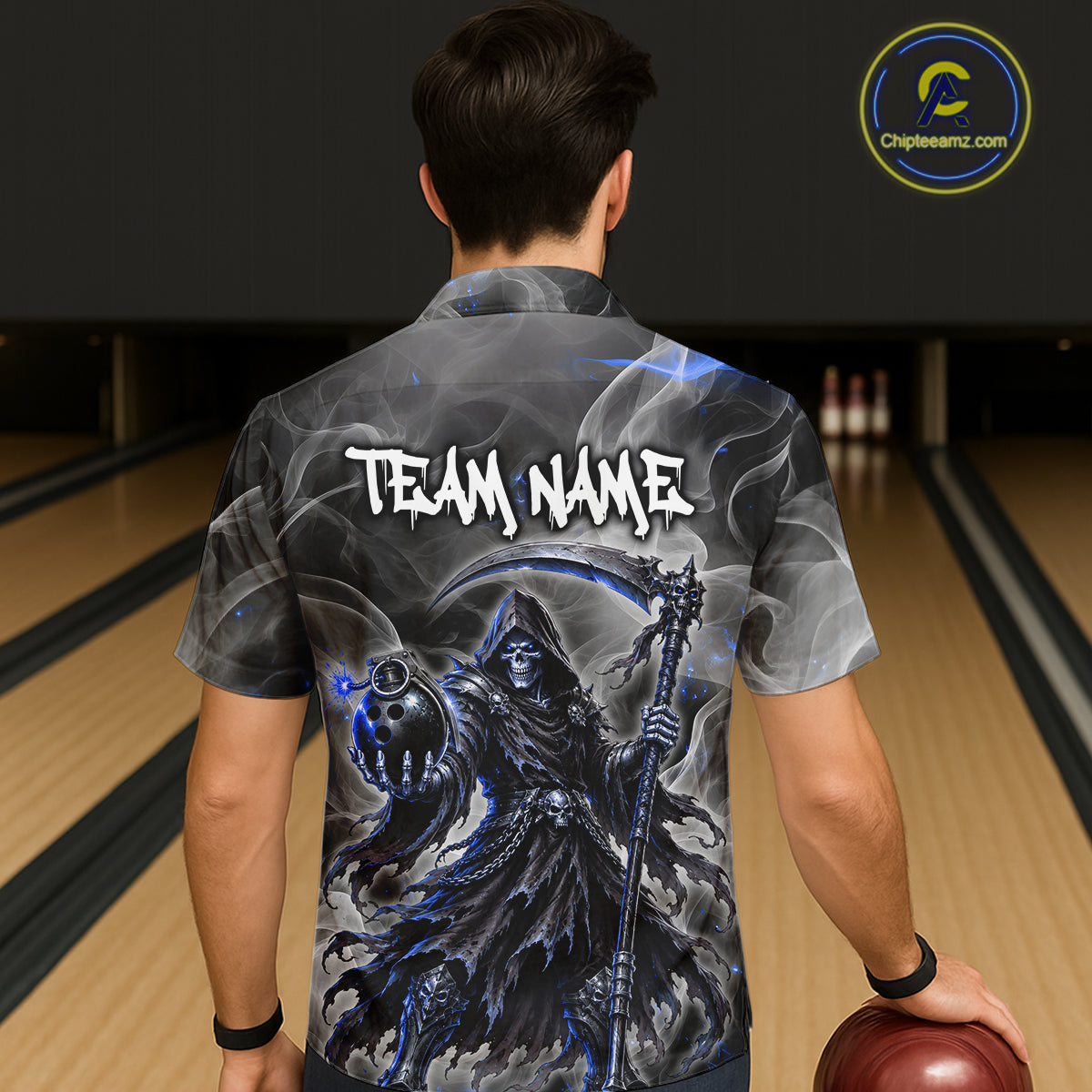 Custom Smoke Grim Reaper Bowling Hawaiian Shirt and Bowling Team Jersey