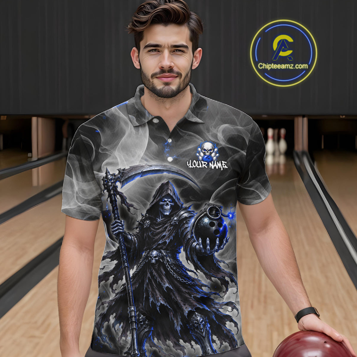 Smoke Grim Reaper Bowling Shirt Personalized Bowling Team Jersey