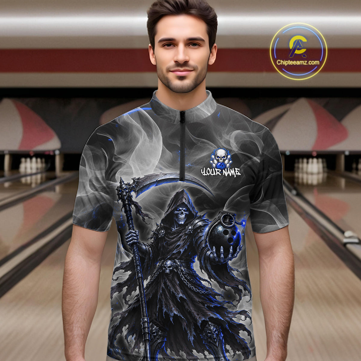 Smoke Grim Reaper Bowling Shirt Personalized Bowling Team Jersey