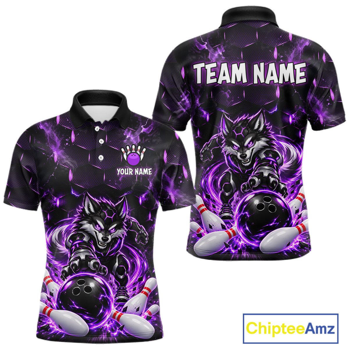 Wolf Bowling Shirt Custom Purple Bowling Team Jersey Polo & 1/4-Zip