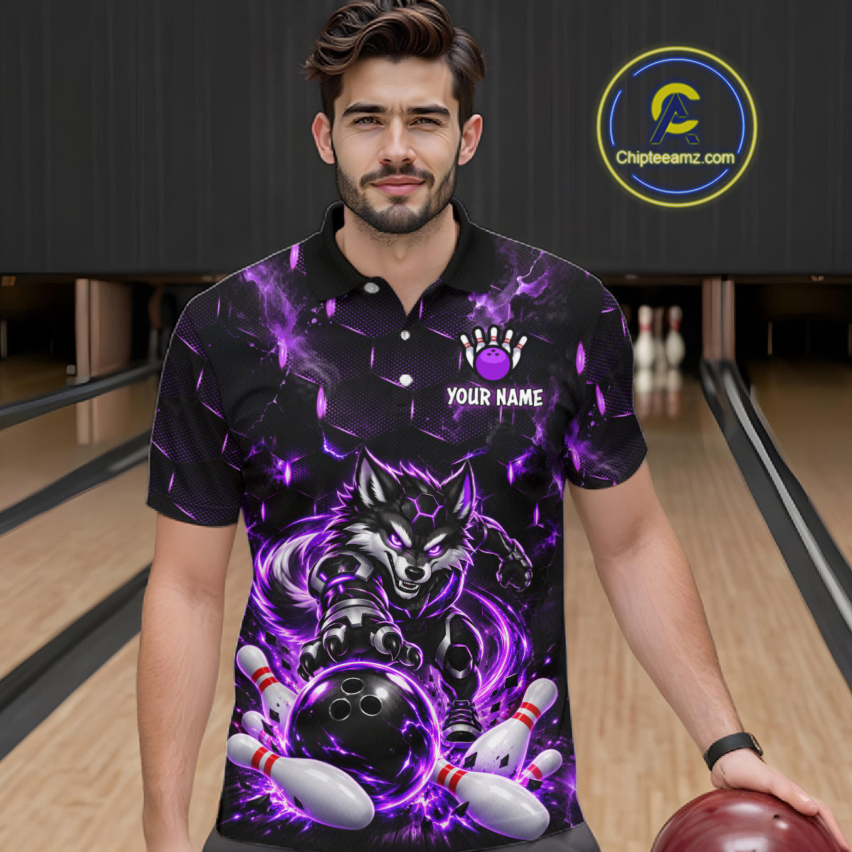 Wolf Bowling Shirt Custom Purple Bowling Team Jersey Polo & 1/4-Zip
