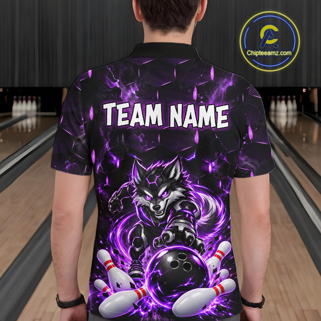 Wolf Bowling Shirt Custom Purple Bowling Team Jersey Polo & 1/4-Zip