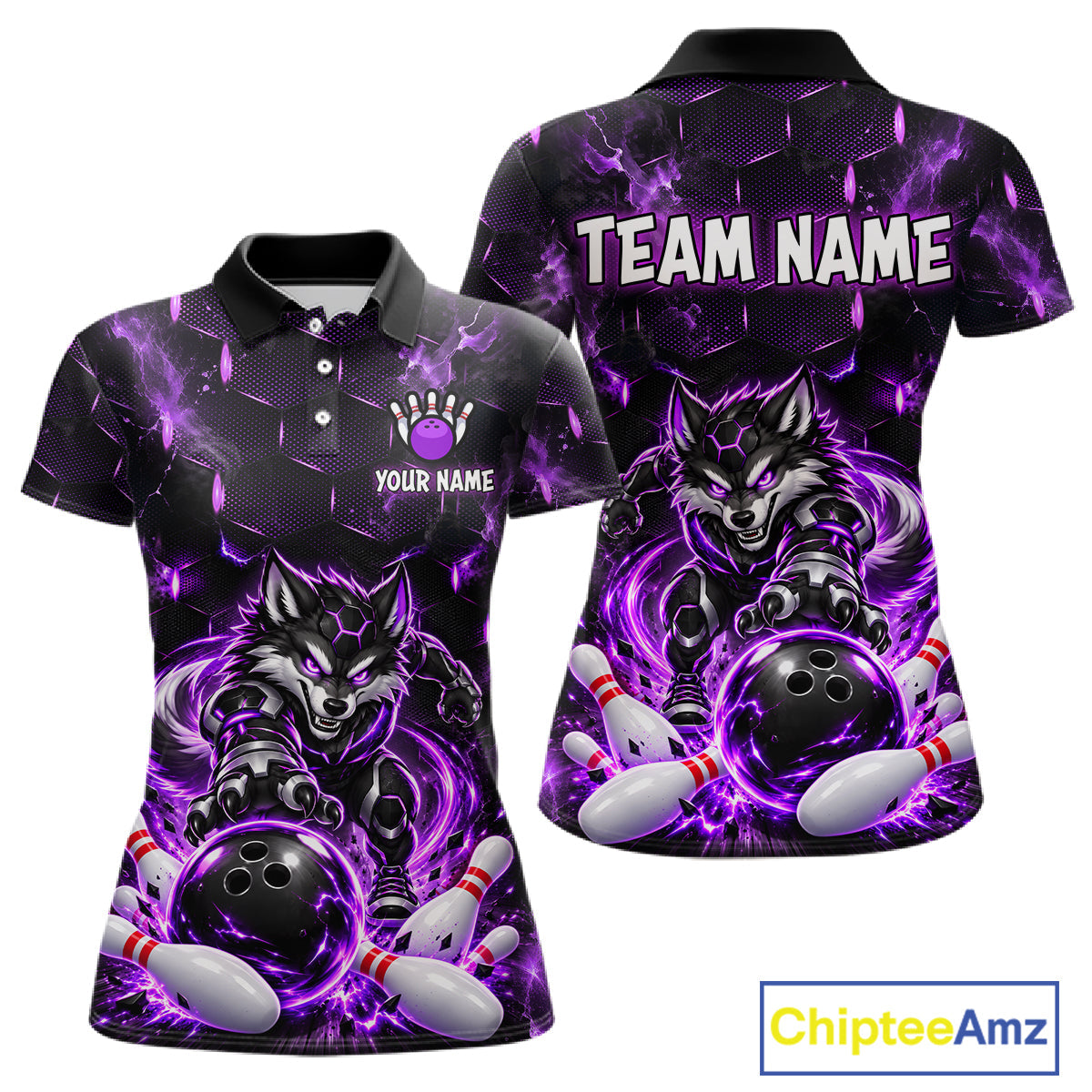 Wolf Bowling Shirt Custom Purple Bowling Team Jersey Polo & 1/4-Zip