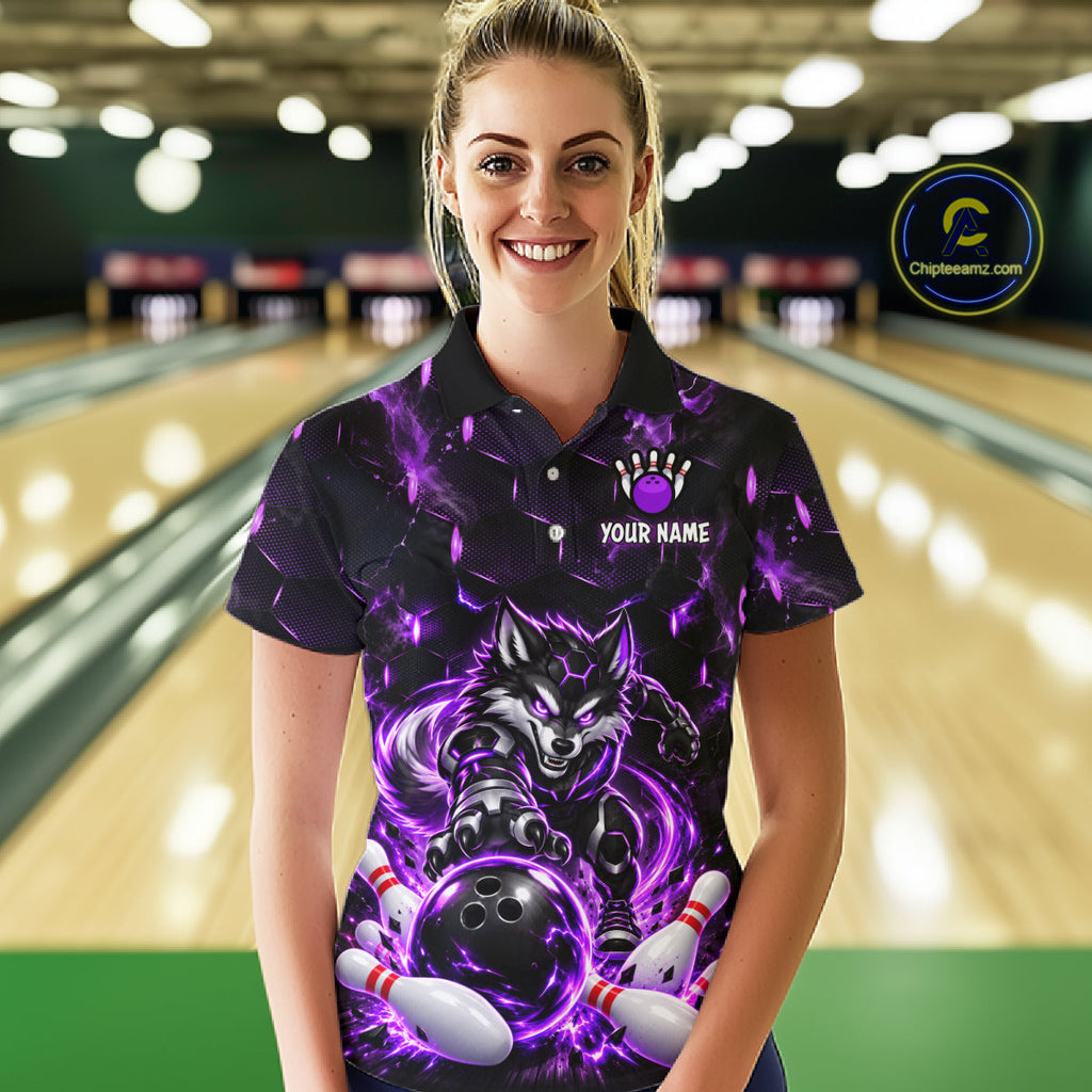 Wolf Bowling Shirt Custom Purple Bowling Team Jersey Polo & 1/4-Zip