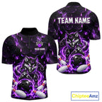 Wolf Bowling Shirt Custom Purple Bowling Team Jersey Polo & 1/4-Zip